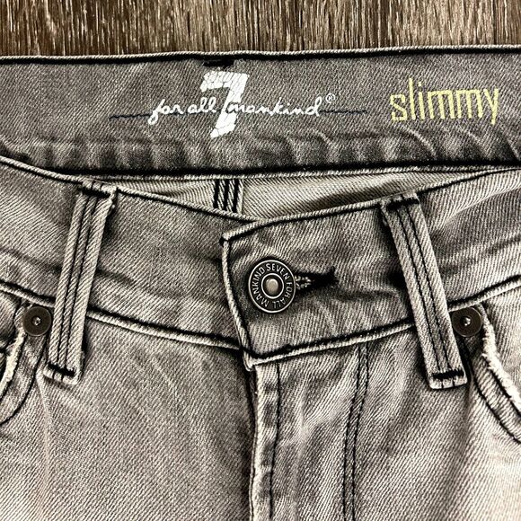 7 For All Mankind Slimmy Gray Jeans Size 28, Frayed Hem, Slim Fit - Picture 5 of 8